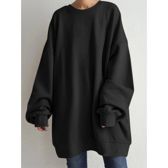 Women Puff Sleeve Crew Neck Solid Color Hem Long Sleeve Sweatshirts Women Puff Sleeve Crew Neck Solid Color Hem Long Sleeve Sweatshirts