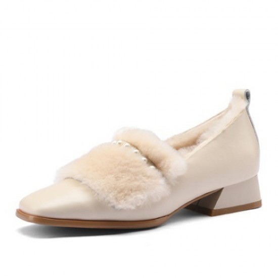 Women Square Toe Fashion Rhinestone Casual Plush Warm Chunky Heels Pumps Women Square Toe Fashion Rhinestone Casual Plush Warm Chunky Heels Pumps