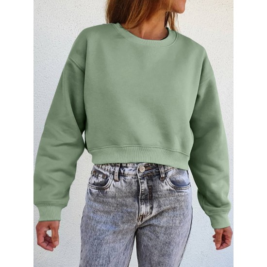 Women Thick Solid Puff Sleeve Solid Color O Neck Full Sleeve Pullover Sweatshirt Women Thick Solid Puff Sleeve Solid Color O Neck Full Sleeve Pullover Sweatshirt
