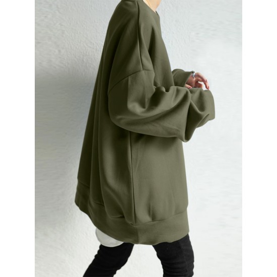 Women Solid Loose Basic All Match Commute Homely Outer Wear Sweatshirt Women Solid Loose Basic All Match Commute Homely Outer Wear Sweatshirt