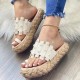 Plus Size Women Casual Summer Beach Vacation Pearls Decor Espadrilles Platforms Thumb Slippers Plus Size Women Casual Summer Beach Vacation Pearls Decor Espadrilles Platforms Thumb Slippers