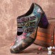 Women Retro Floral Printing Leather Comfy Hook Loop Round Toe Soft Chunky Heels Women Retro Floral Printing Leather Comfy Hook Loop Round Toe Soft Chunky Heels