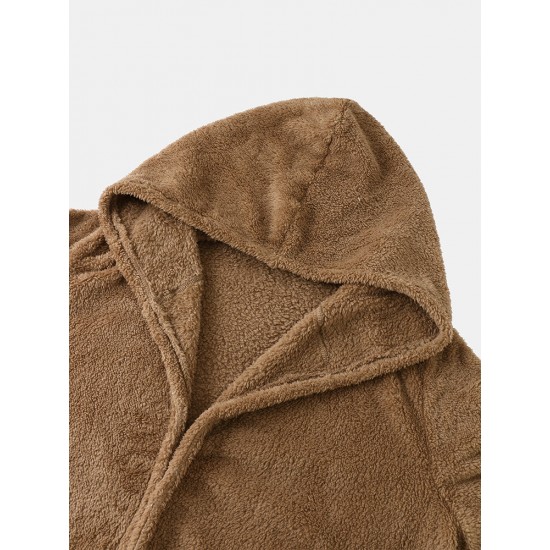 Women Plush Coat Open Front Side Pockets Casual Hooded Sweatshirt Women Plush Coat Open Front Side Pockets Casual Hooded Sweatshirt