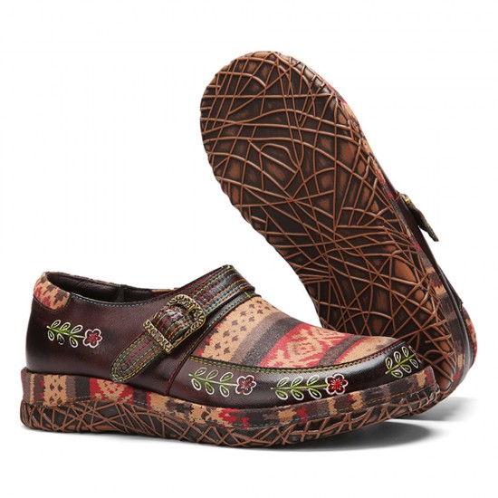 Genuine Leather Handmade Patchwork Comfy Retro Ethnic Pattern Flat Shoes Genuine Leather Handmade Patchwork Comfy Retro Ethnic Pattern Flat Shoes