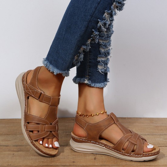 Women’s Summer Comfort Round Toe Hand Sewn Plus Size Platform Sandals Women’s Summer Comfort Round Toe Hand Sewn Plus Size Platform Sandals