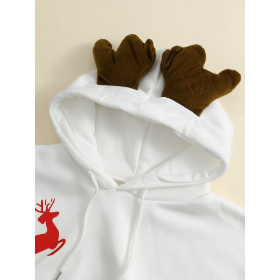 Women Christmas Printed Antler Fleece Thick Casual Hooded Sweatshirt Women Christmas Printed Antler Fleece Thick Casual Hooded Sweatshirt