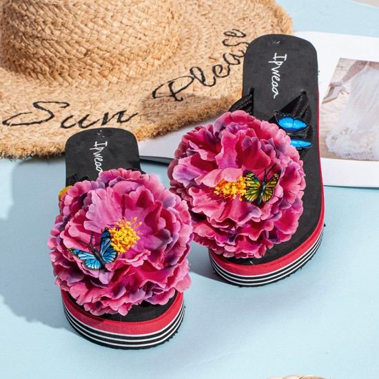 Women Flowers Butterfly Decor Clip Toe Beach Platform Slippers Women Flowers Butterfly Decor Clip Toe Beach Platform Slippers