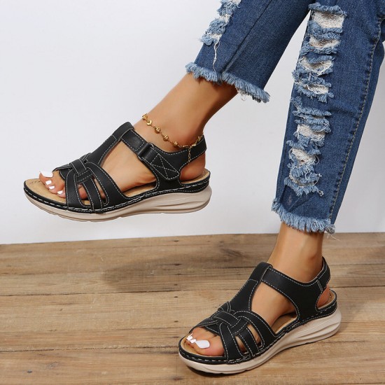 Women’s Summer Comfort Round Toe Hand Sewn Plus Size Platform Sandals Women’s Summer Comfort Round Toe Hand Sewn Plus Size Platform Sandals
