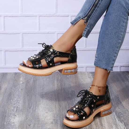 Plus Size Women Casual Fashion Rivet Decor Lace up Sandals Plus Size Women Casual Fashion Rivet Decor Lace up Sandals