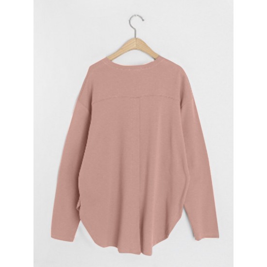 Women Long Sleeve Loose Solid Side Fork High Low Casual Pullover Sweatshirt Women Long Sleeve Loose Solid Side Fork High Low Casual Pullover Sweatshirt