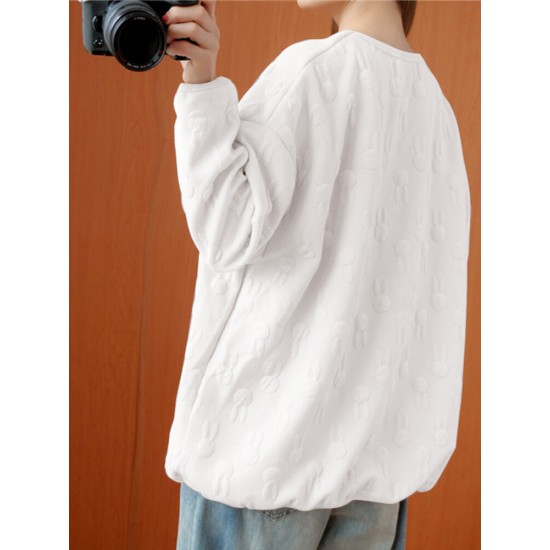Women Loose All Rabbits Print Stereogram Solid Casual Pullover Sweatshirt Women Loose All Rabbits Print Stereogram Solid Casual Pullover Sweatshirt