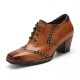 Genuine Leather Comfy Lace up Retro Square Toe Oxfords Heels Genuine Leather Comfy Lace up Retro Square Toe Oxfords Heels