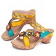 Casual Leather Floral Woodgrain Backless Comfy Chunky Heel Sandals Casual Leather Floral Woodgrain Backless Comfy Chunky Heel Sandals
