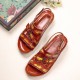 Comfy Leather Flowers Printed Retro Stripe Flat Sandals Comfy Leather Flowers Printed Retro Stripe Flat Sandals