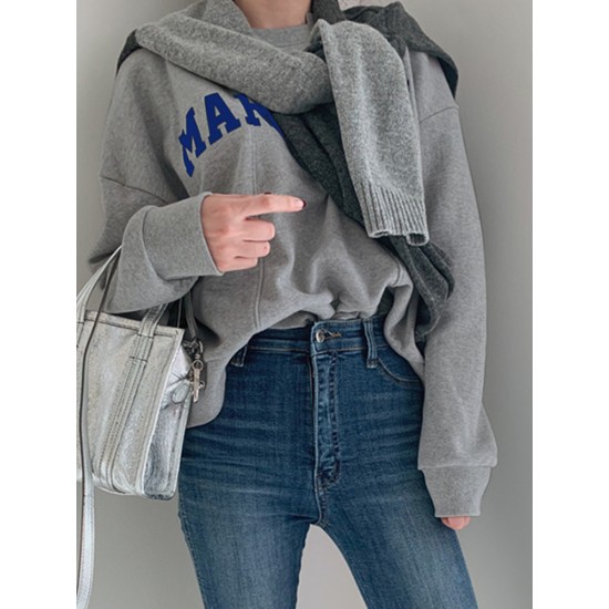 Women Solid Embroidery Words Casual Loose O Neck Street Fashion Sweatshirt Women Solid Embroidery Words Casual Loose O Neck Street Fashion Sweatshirt