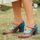 Genuine Leather Bohemian Ethnic Style Buckle Comfy Floral T strap Heels Genuine Leather Bohemian Ethnic Style Buckle Comfy Floral T strap Heels