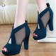 Women Casual Corduroy Chunky Heel Peep toe Pumps Shoes Women Casual Corduroy Chunky Heel Peep toe Pumps Shoes