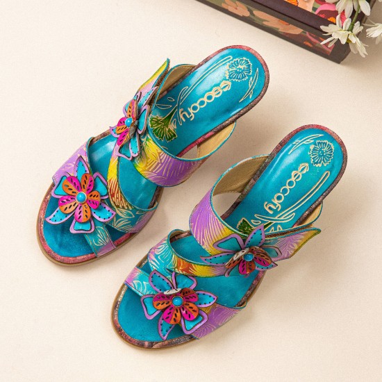 Genuine Leather Beach Vacation Backless Heeled Sandals Genuine Leather Beach Vacation Backless Heeled Sandals
