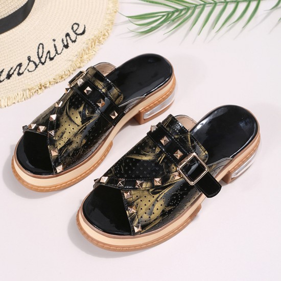 Plus Size Women Casual Fashion Rivet Buckle Decor Snake Skin Slippers Plus Size Women Casual Fashion Rivet Buckle Decor Snake Skin Slippers