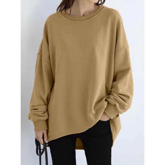 Women Loose Thick Back Fork High Low Solid Casual Pullover Sweatshirt Women Loose Thick Back Fork High Low Solid Casual Pullover Sweatshirt