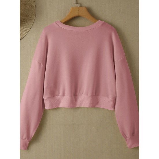 Women Long Sleeve Solid Round Necked Narrow Hem Pullover Sweatshirt Women Long Sleeve Solid Round Necked Narrow Hem Pullover Sweatshirt