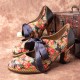 SOCOFY Women Elegant Graceful Little Flowers Printed Comfy Wearable Lace Up Stitching Chunky Heel Pumps SOCOFY Women Elegant Graceful Little Flowers Printed Comfy Wearable Lace Up Stitching Chunky Heel Pumps