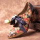 SOCOFY Women Elegant Graceful Little Flowers Printed Comfy Wearable Lace Up Stitching Chunky Heel Pumps SOCOFY Women Elegant Graceful Little Flowers Printed Comfy Wearable Lace Up Stitching Chunky Heel Pumps