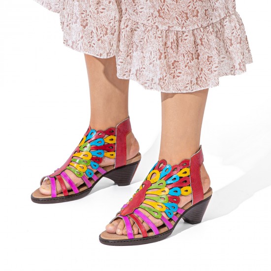 Genuine Leather Comfy Summer Vacation Bohemian Ethnic Colorblock Heeled Sandals Genuine Leather Comfy Summer Vacation Bohemian Ethnic Colorblock Heeled Sandals