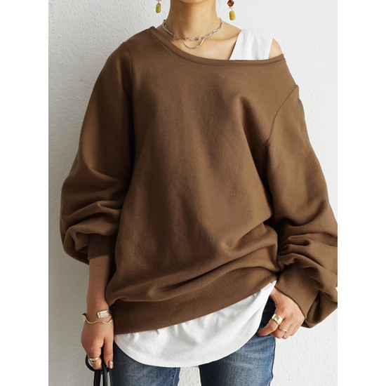 Women Puff Sleeve Solid Thick O Neck Preppy Homely Sweatshirt Women Puff Sleeve Solid Thick O Neck Preppy Homely Sweatshirt