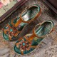 Genuine Leather Retro Three dimensional Flower Comfy Breathable Hollow Heeled Sandals Genuine Leather Retro Three dimensional Flower Comfy Breathable Hollow Heeled Sandals