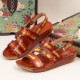Comfy Leather Flowers Printed Retro Stripe Flat Sandals Comfy Leather Flowers Printed Retro Stripe Flat Sandals