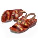 Comfy Leather Flowers Printed Retro Stripe Flat Sandals Comfy Leather Flowers Printed Retro Stripe Flat Sandals
