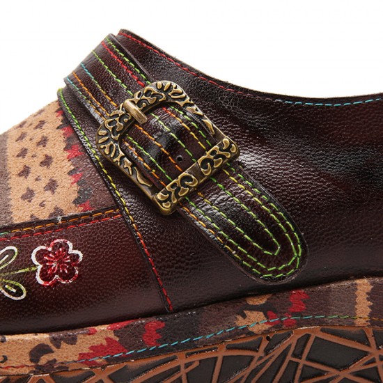 Genuine Leather Handmade Patchwork Comfy Retro Ethnic Pattern Flat Shoes Genuine Leather Handmade Patchwork Comfy Retro Ethnic Pattern Flat Shoes