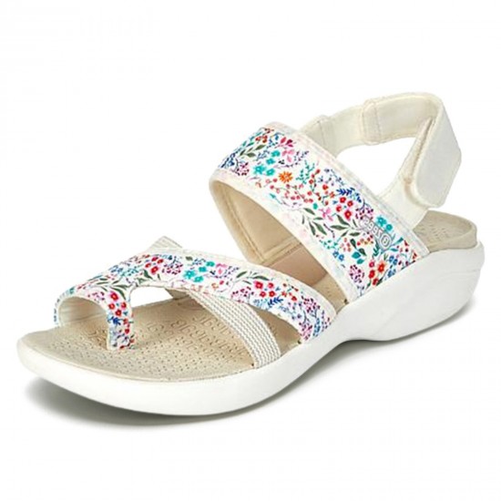 Plus Size Hook Loop Stretch Contrast Embroidered Element Outdoors Sandals For Women Plus Size Hook Loop Stretch Contrast Embroidered Element Outdoors Sandals For Women