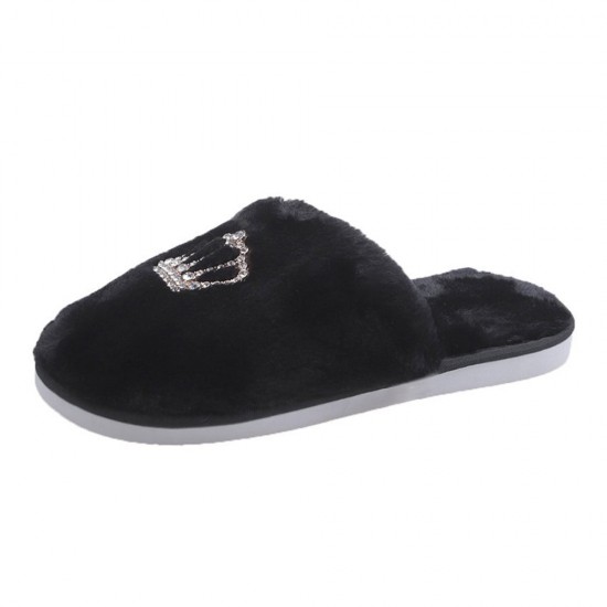 Women Casual Plush Warm Rhinestone Crown Decor Winter Indoor Slippers Women Casual Plush Warm Rhinestone Crown Decor Winter Indoor Slippers