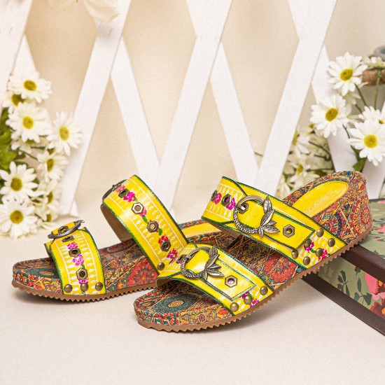 leather Hand Stitched Comfortable Breathable Perforated Buckle Wedge Sandals leather Hand Stitched Comfortable Breathable Perforated Buckle Wedge Sandals