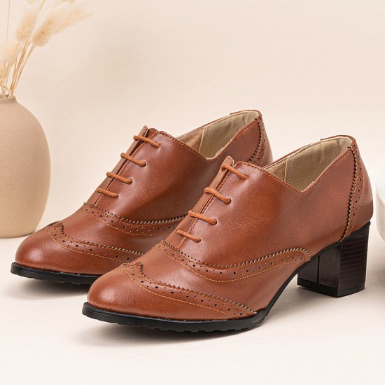 Large Size Women Lace up Comfy Retro Oxfords Heels Large Size Women Lace up Comfy Retro Oxfords Heels
