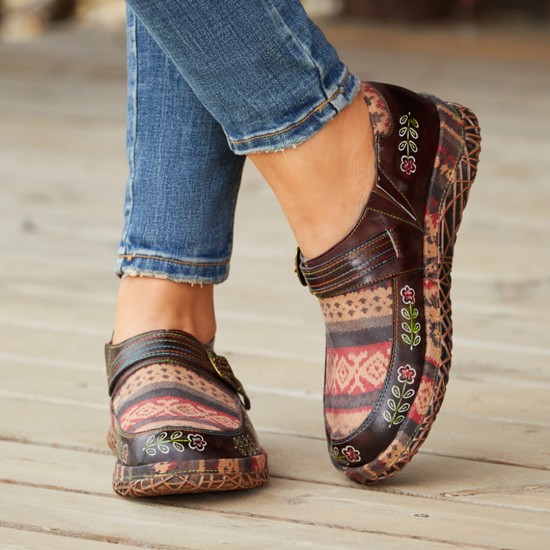 Genuine Leather Handmade Patchwork Comfy Retro Ethnic Pattern Flat Shoes Genuine Leather Handmade Patchwork Comfy Retro Ethnic Pattern Flat Shoes
