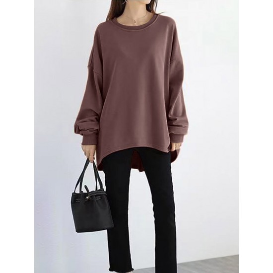 Women Loose Thick Back Fork High Low Solid Casual Pullover Sweatshirt Women Loose Thick Back Fork High Low Solid Casual Pullover Sweatshirt
