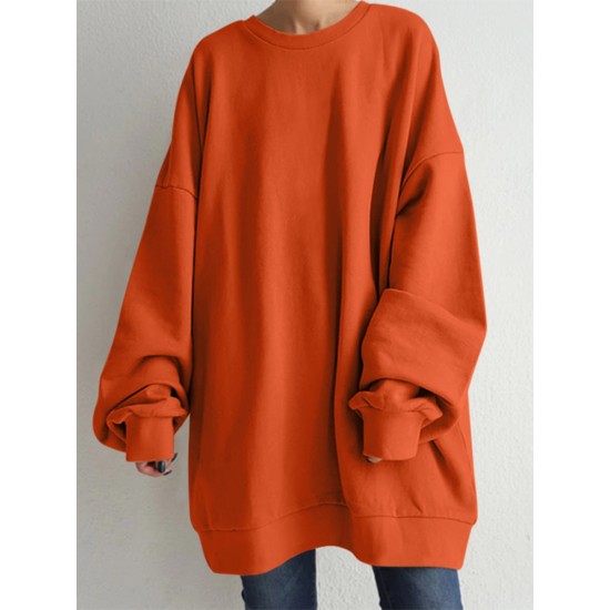 Women Puff Sleeve Crew Neck Solid Color Hem Long Sleeve Sweatshirts Women Puff Sleeve Crew Neck Solid Color Hem Long Sleeve Sweatshirts