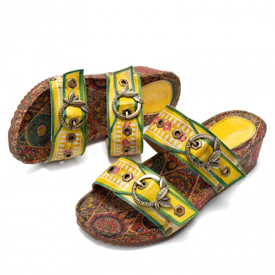 leather Hand Stitched Comfortable Breathable Perforated Buckle Wedge Sandals leather Hand Stitched Comfortable Breathable Perforated Buckle Wedge Sandals