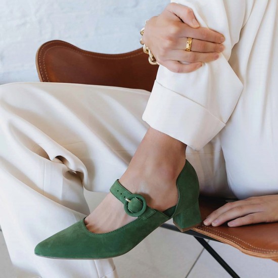 Women Elegant Pointed Toe Solid Color Ankle Buckle Strap Slip On Chunky Heel Pumps Women Elegant Pointed Toe Solid Color Ankle Buckle Strap Slip On Chunky Heel Pumps