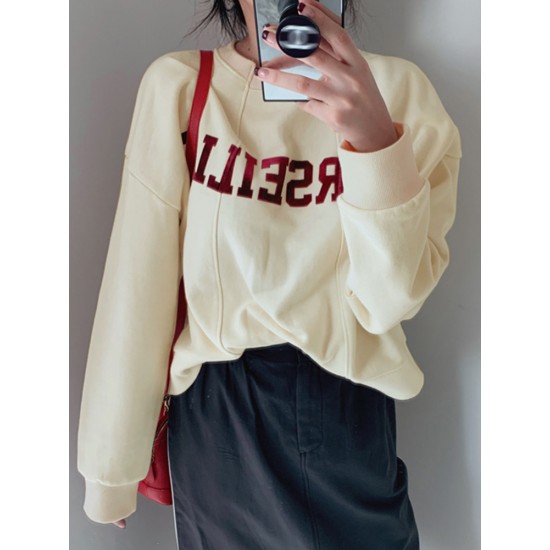 Women Solid Embroidery Words Casual Loose O Neck Street Fashion Sweatshirt Women Solid Embroidery Words Casual Loose O Neck Street Fashion Sweatshirt