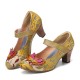 SOCOFY Butterfly Deocr Printed Cowhide Leather Hook Loop Comfy Wearable Chunky Heel Pumps SOCOFY Butterfly Deocr Printed Cowhide Leather Hook Loop Comfy Wearable Chunky Heel Pumps