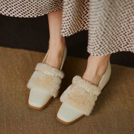 Women Square Toe Fashion Rhinestone Casual Plush Warm Chunky Heels Pumps Women Square Toe Fashion Rhinestone Casual Plush Warm Chunky Heels Pumps