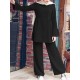 Women Solid Color Ruffle Hem Long Sleeve Top Loose Pants Casual Two Piece Sets Women Solid Color Ruffle Hem Long Sleeve Top Loose Pants Casual Two Piece Sets
