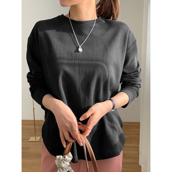 Women Long Sleeve Loose Solid Side Fork High Low Casual Pullover Sweatshirt Women Long Sleeve Loose Solid Side Fork High Low Casual Pullover Sweatshirt