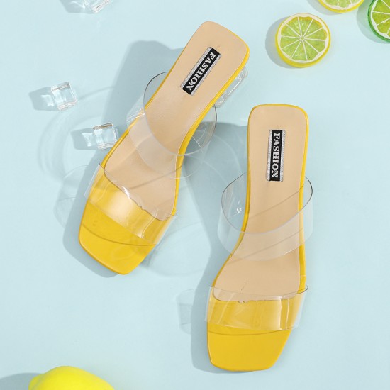Women Transparent Bind Solid Color Chunky Heels Slippers Women Transparent Bind Solid Color Chunky Heels Slippers