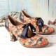 SOCOFY Women Elegant Graceful Little Flowers Printed Comfy Wearable Lace Up Stitching Chunky Heel Pumps SOCOFY Women Elegant Graceful Little Flowers Printed Comfy Wearable Lace Up Stitching Chunky Heel Pumps