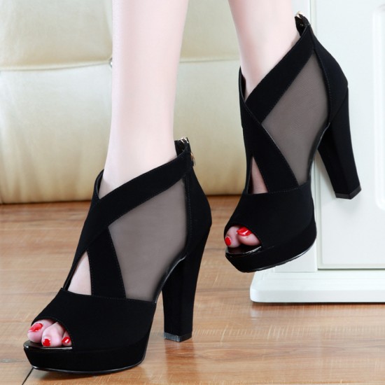 Women Casual Corduroy Chunky Heel Peep toe Pumps Shoes Women Casual Corduroy Chunky Heel Peep toe Pumps Shoes